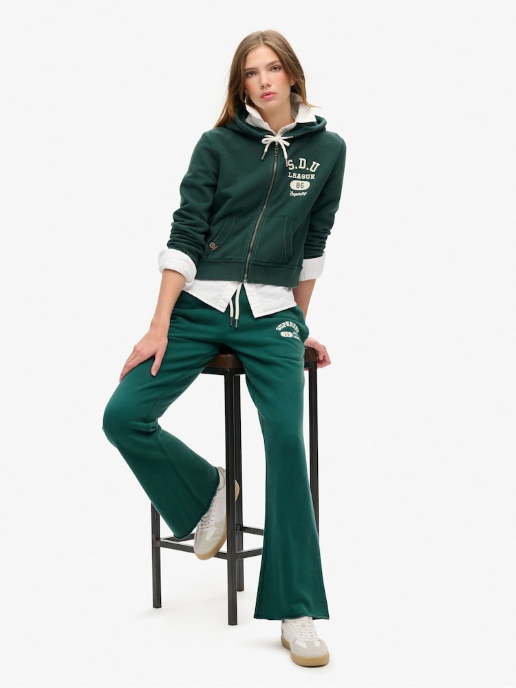 Superdry Dark Pine Green 100% Cotton Athletic Essentials Low Rise Flare Joggers - Image 2 of 6