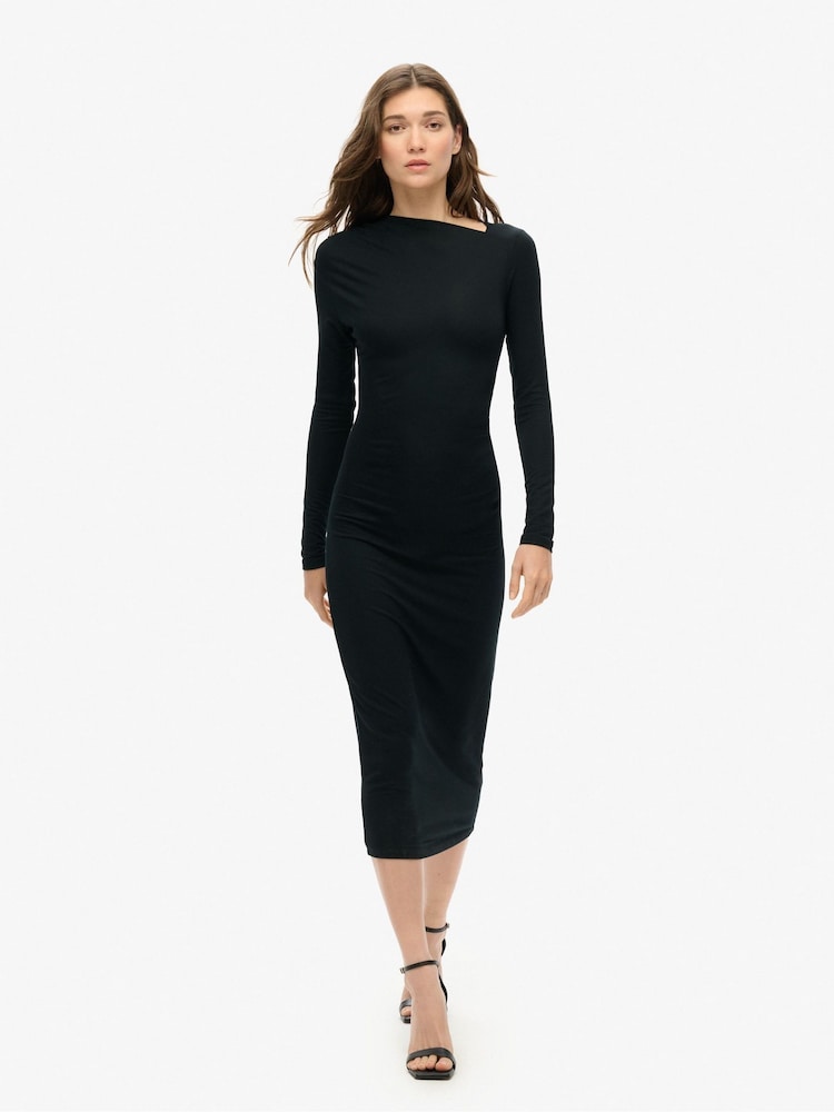 Schwarz - Superdry, langärmeliges Midikleid mit Rüschendetails - Bild 1 von 3 Schwarz - Superdry, langärmeliges Midikleid mit Rüschendetails - Bild 1 von 3