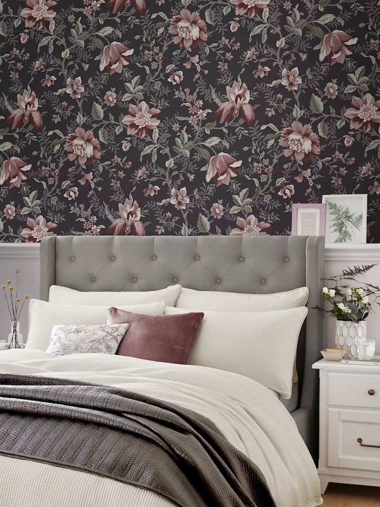 Laura Ashley Charcoal Grey Edita's Garden 10M Wallpaper - Image 1 of 4