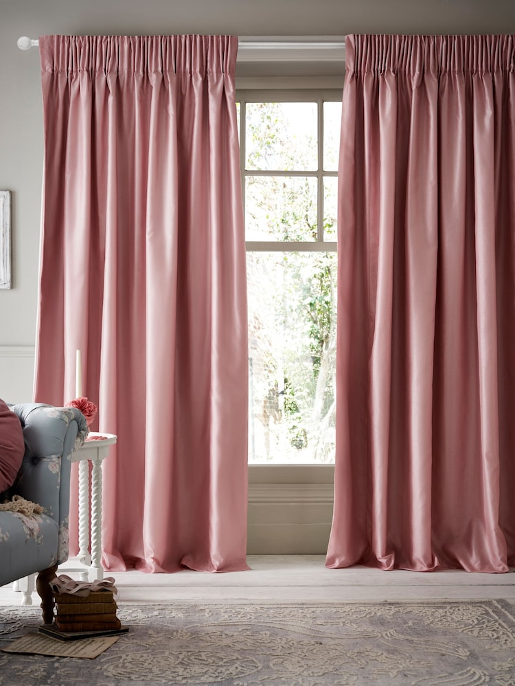 Shabby Chic by Rachel Ashwell® Pink Pencil Pleat Faux Slub Silk Blackout Thermal Curtains - Image 1 of 5