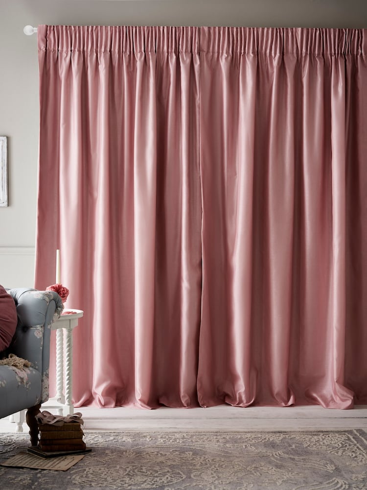 Shabby Chic by Rachel Ashwell® Pink Pencil Pleat Faux Slub Silk Blackout Thermal Curtains - Image 2 of 5