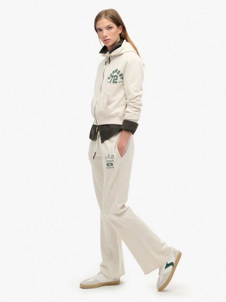 Superdry Turtledove Cream 100% Cotton Athletic Essentials Low Rise Flare Joggers - Image 2 of 5