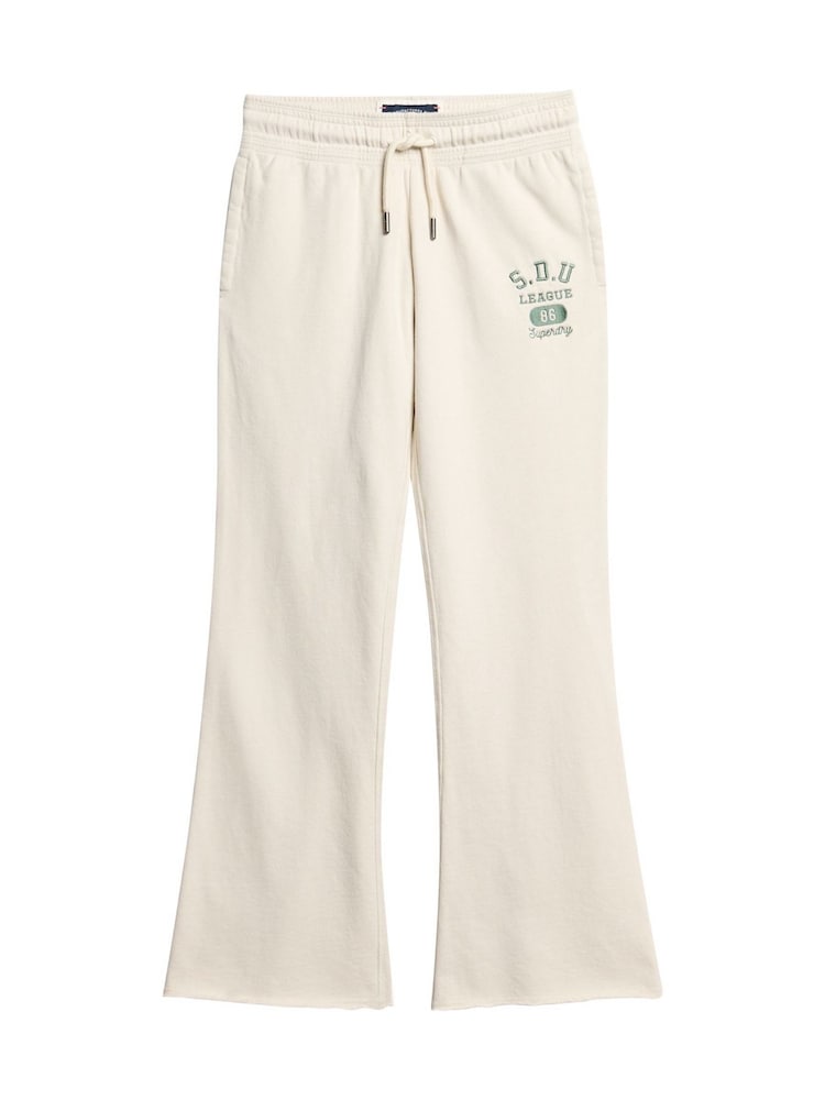 Superdry Turtledove Cream 100% Cotton Athletic Essentials Low Rise Flare Joggers - Image 3 of 5