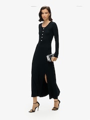 Superdry Black Henley Long Sleeve Midi Dress - Image 2 of 6