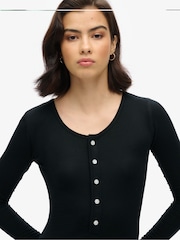 Superdry Black Henley Long Sleeve Midi Dress - Image 3 of 6