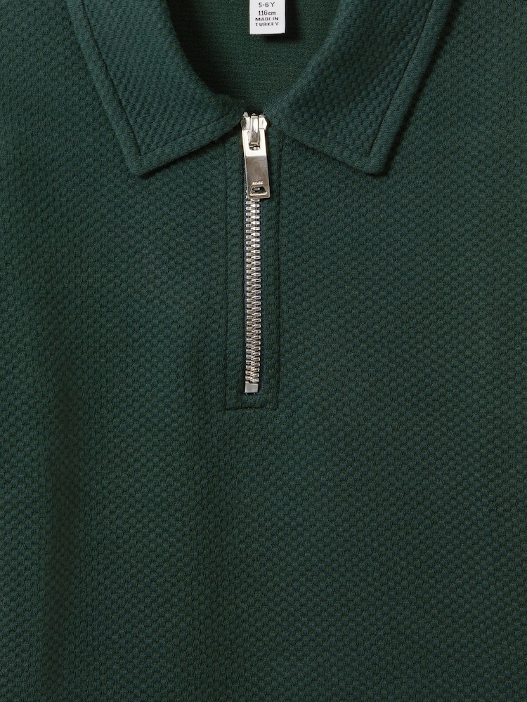 Reiss Emerald Creed Senior Textured Half-Zip Polo Shirt - Image 1 of 6