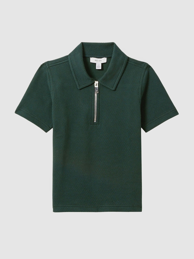 Reiss Emerald Creed Senior Textured Half-Zip Polo Shirt - Image 2 of 6 Reiss Emerald Creed Senior Textured Half-Zip Polo Shirt - Image 2 of 6