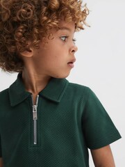 Reiss Emerald Creed Senior Textured Half-Zip Polo Shirt - Image 3 of 6