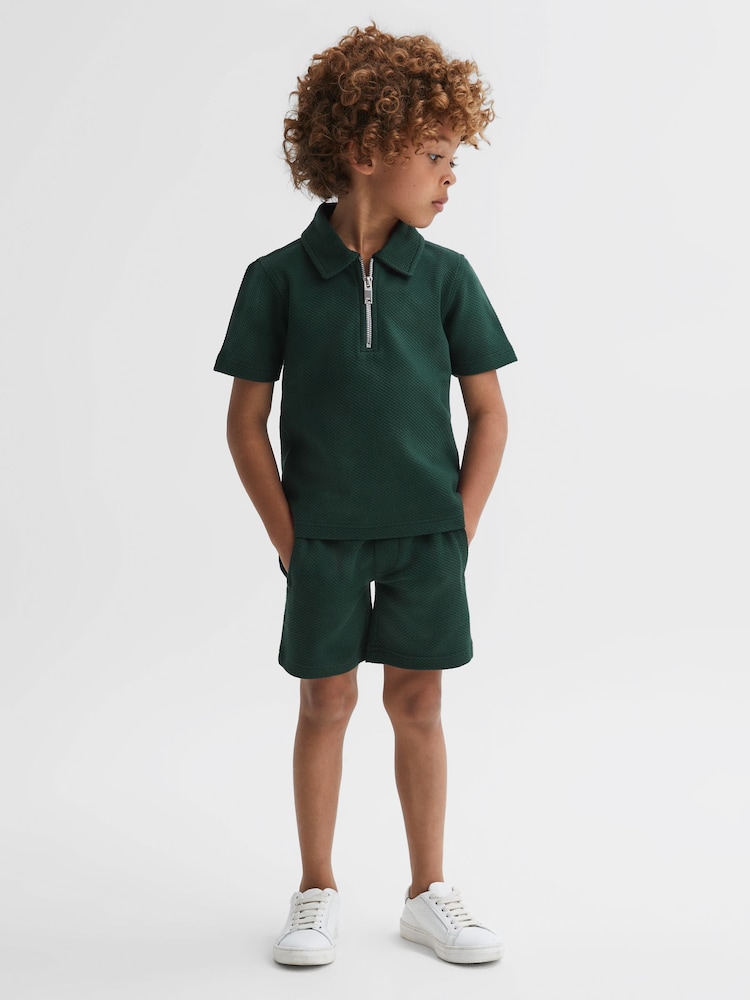 Reiss Emerald Creed Senior Textured Half-Zip Polo Shirt - Image 6 of 6