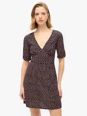 Superdry Diamond Geo Black Printed Short Sleeve Mini Tea Dress - Image 1 of 8