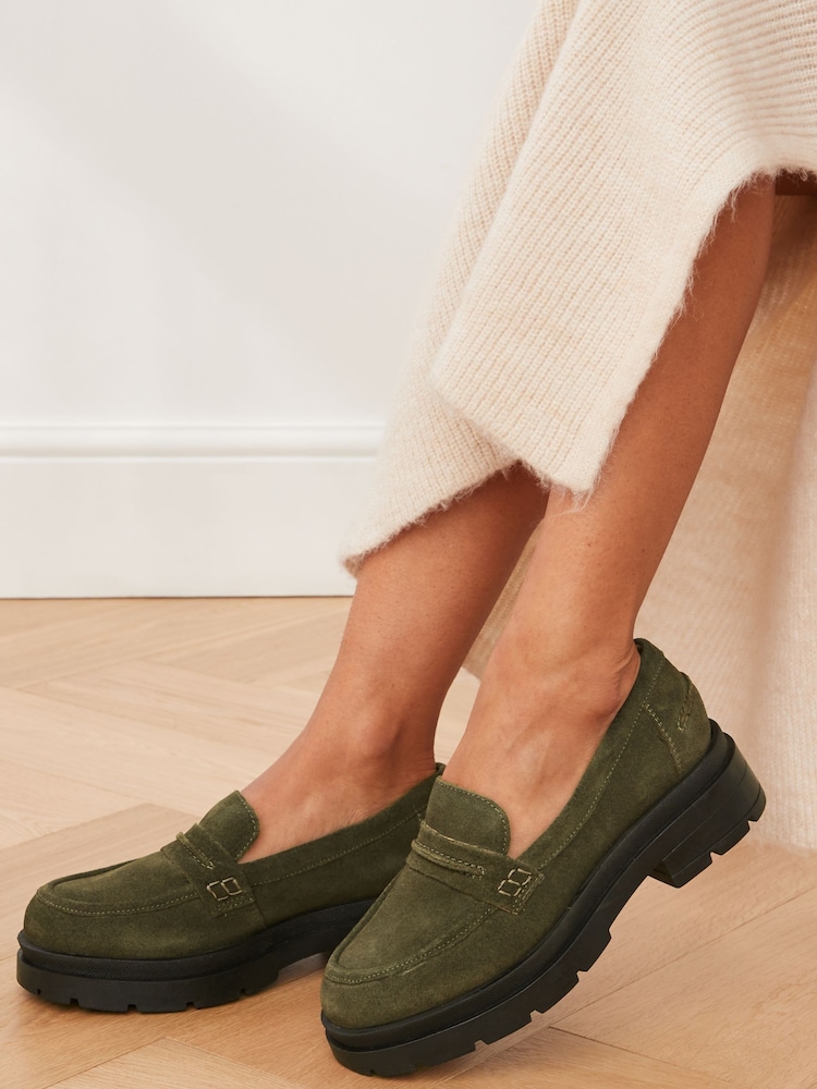 Khaki Green Forever Comfort® Leather Chunky Loafers - Image 1 of 8