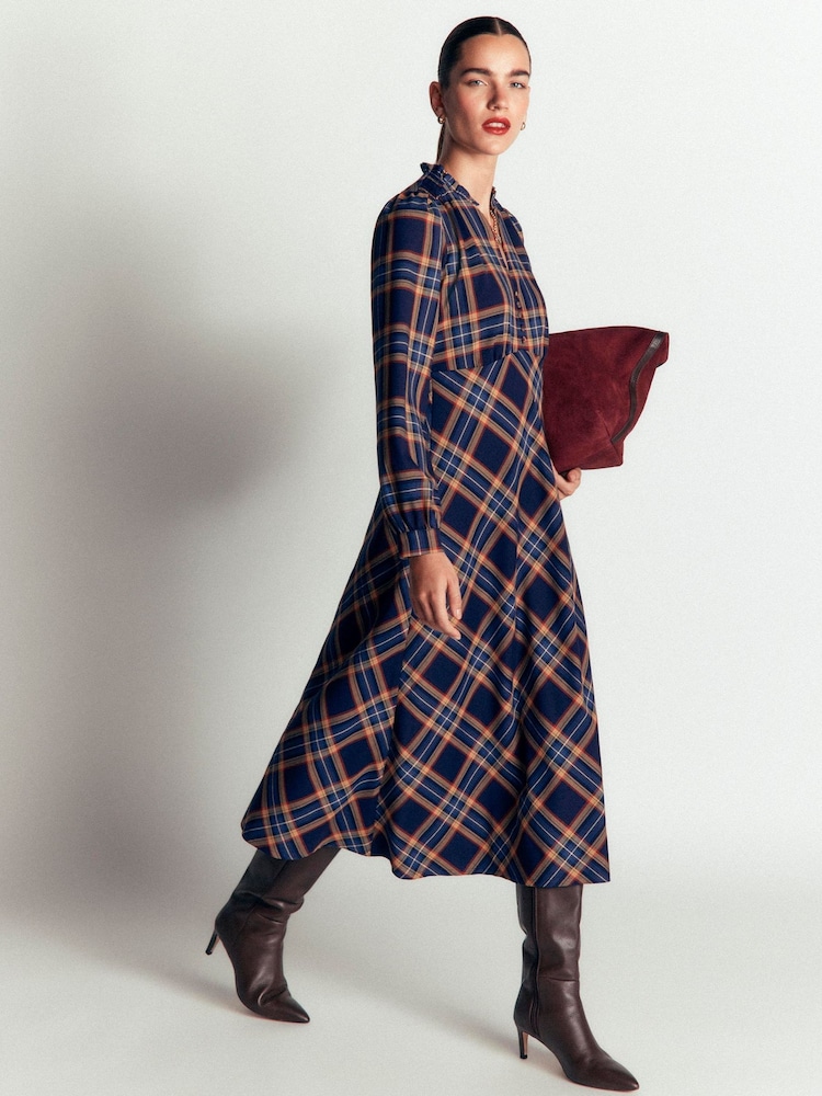 Boden Blue Cassie Checked Tea Dress D1875 - Image 1 of 5 Boden Blue Cassie Checked Tea Dress D1875 - Image 1 of 5
