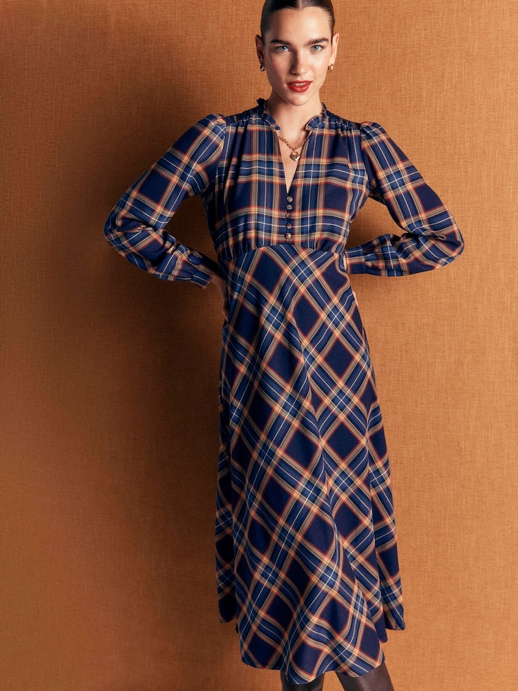 Boden Blue Cassie Checked Tea Dress D1875 - Image 2 of 5 Boden Blue Cassie Checked Tea Dress D1875 - Image 2 of 5