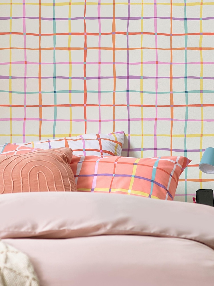 White Rainbow Check Multi 10M Wallpaper - Image 1 of 5
