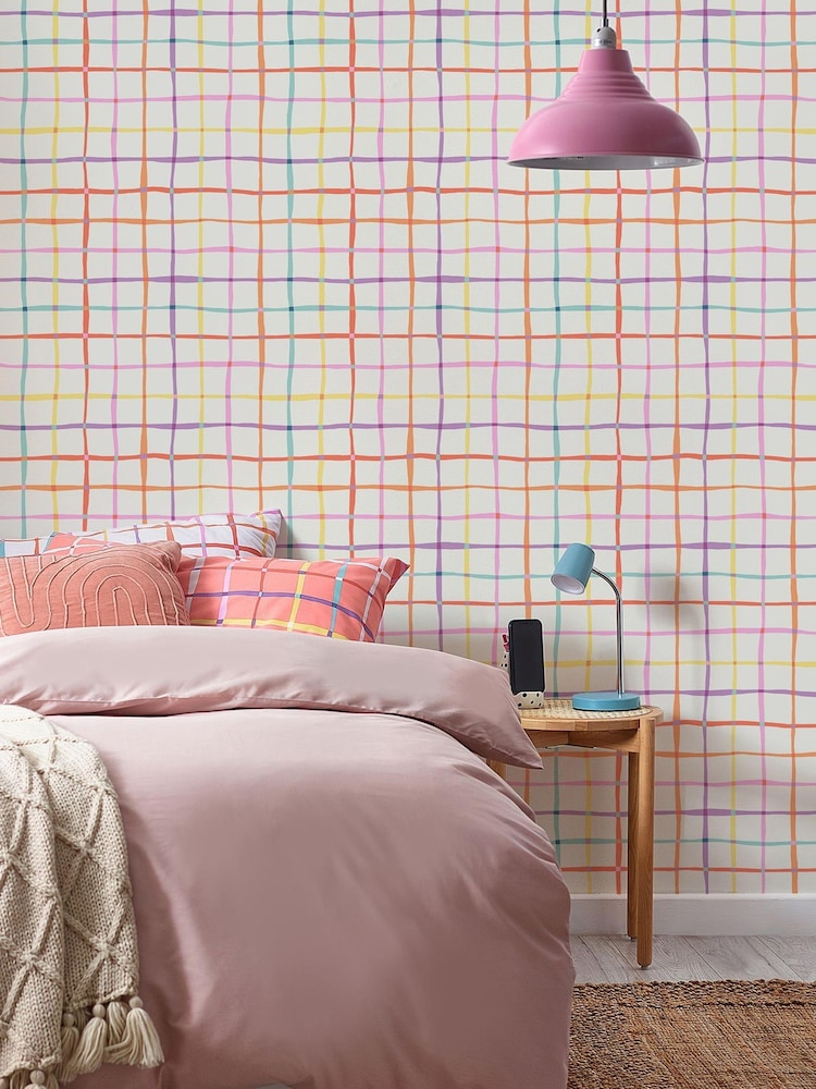 White Rainbow Check Multi 10M Wallpaper - Image 2 of 5