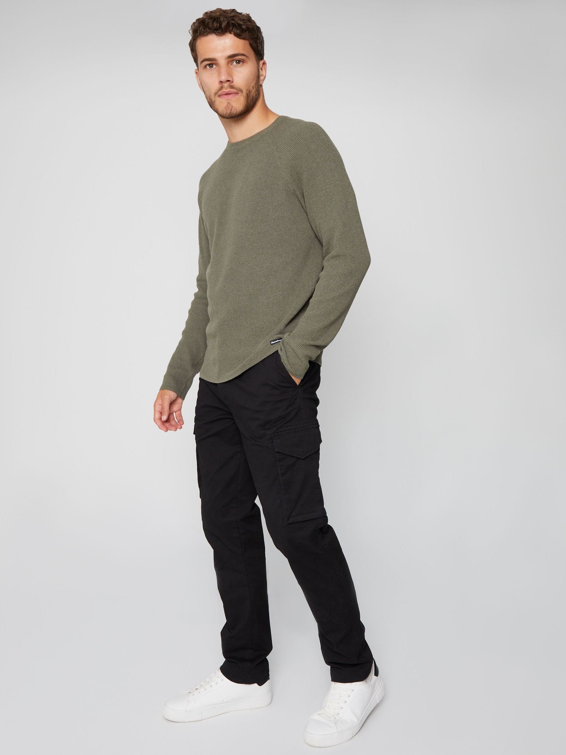 Buy Threadbare Black Cotton Cargo Trousers With Stretch from the