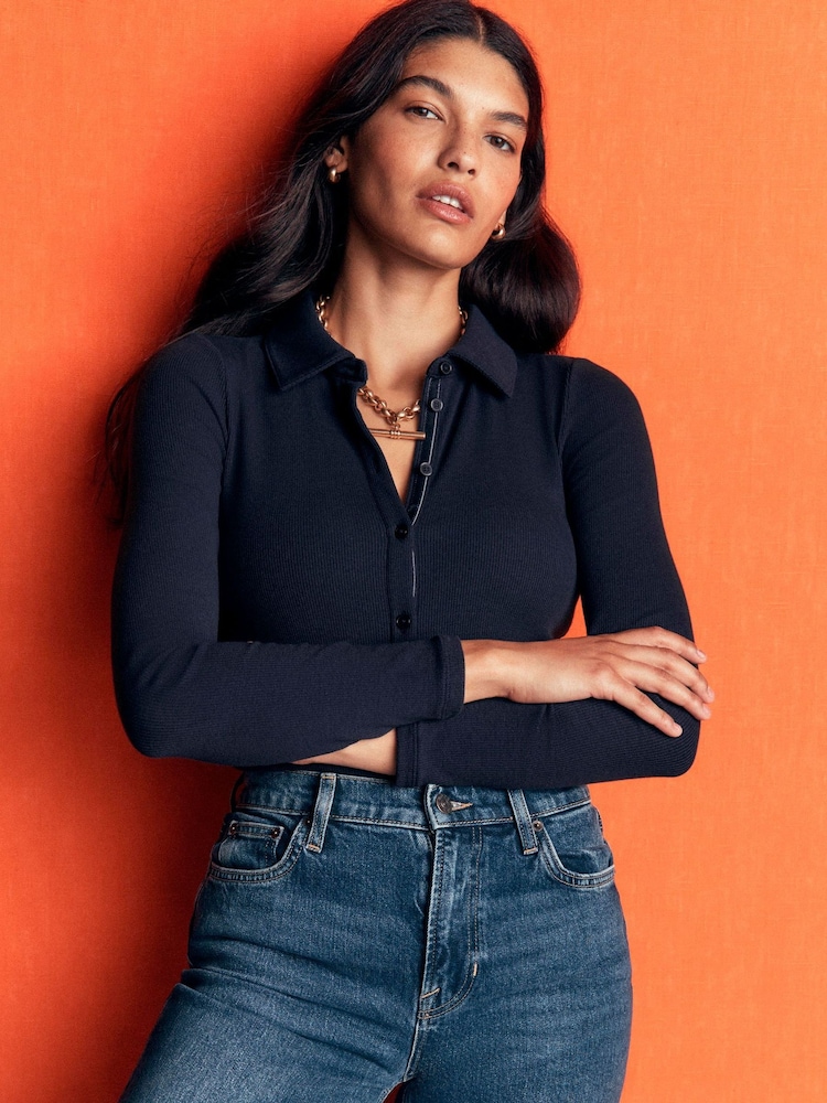 Boden Blue Jersey Velvet Ribbed Shirt - Image 1 of 5 Boden Blue Jersey Velvet Ribbed Shirt - Image 1 of 5