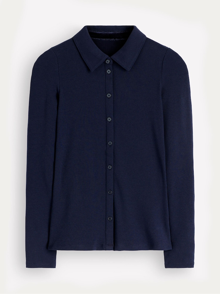 Boden Blue Jersey Velvet Ribbed Shirt - Image 5 of 5 Boden Blue Jersey Velvet Ribbed Shirt - Image 5 of 5