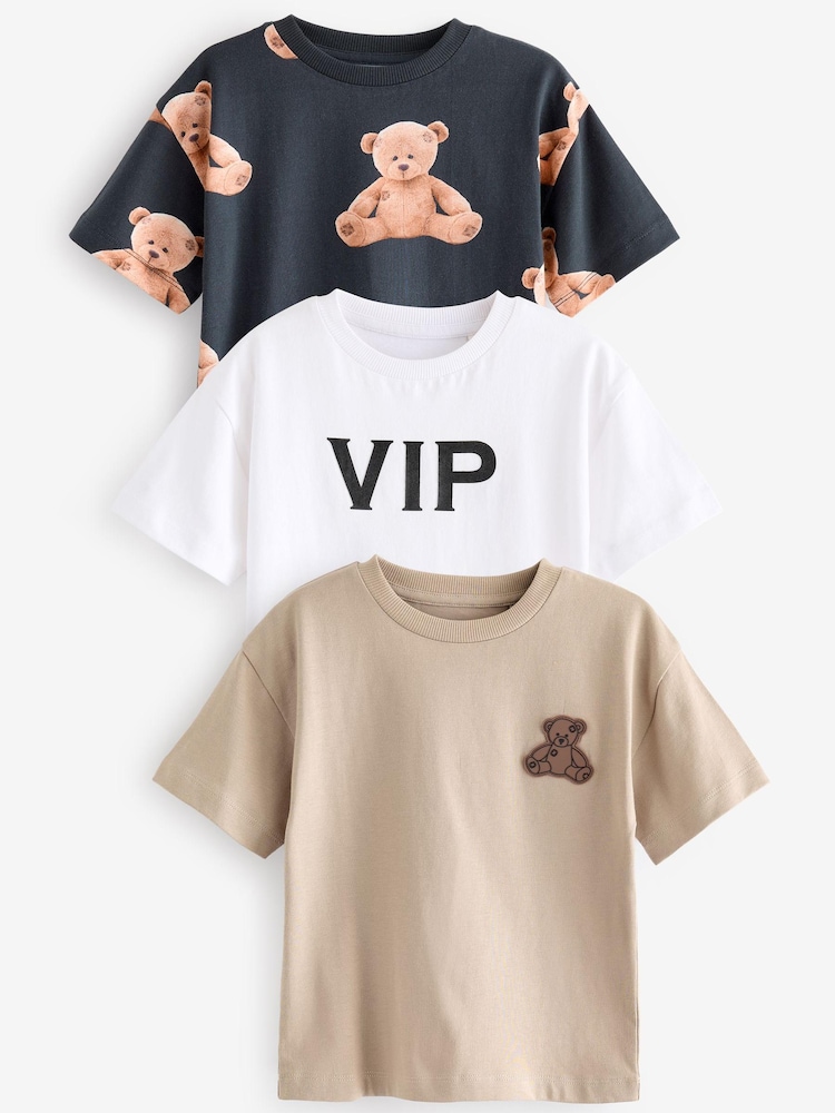 Black/White Short Sleeve Character T-Shirts 3 Pack (3mths-7yrs) - Image 1 of 3