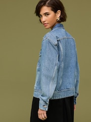 Mid Blue Oversized Denim Trucker 100% Cotton Jacket - Image 4 of 7