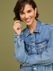 Mid Blue Oversized Denim Trucker 100% Cotton Jacket - Image 5 of 7