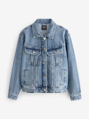 Mid Blue Oversized Denim Trucker 100% Cotton Jacket - Image 6 of 7