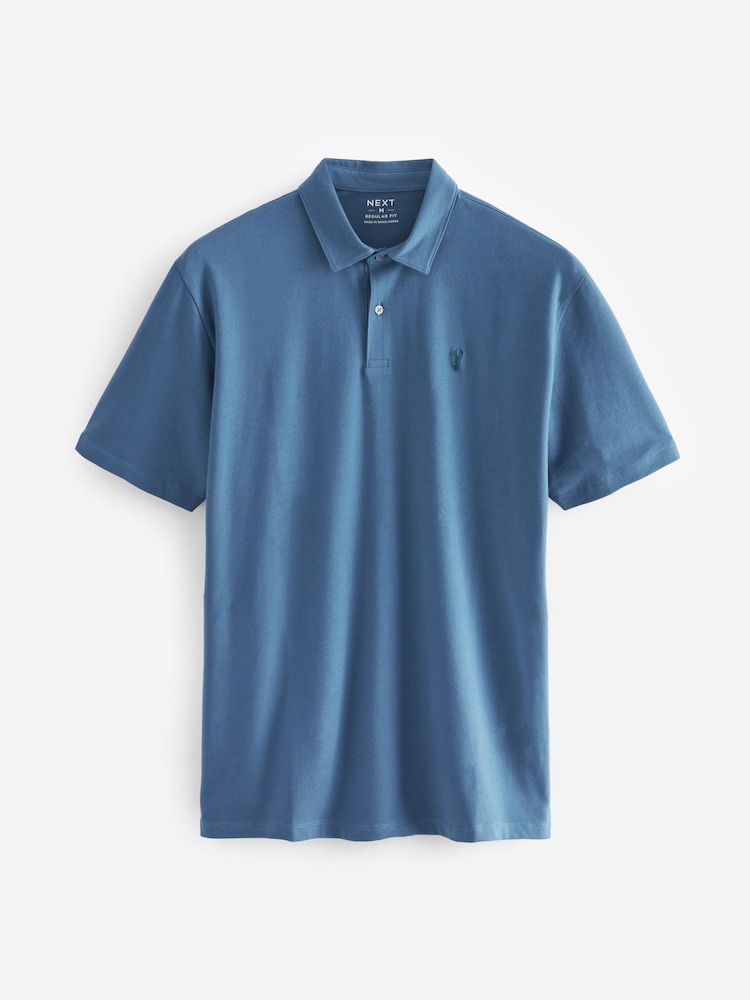 Blue Mix Regular Fit Short Sleeve Jersey Polo Shirts 3 Pack - Image 10 of 12