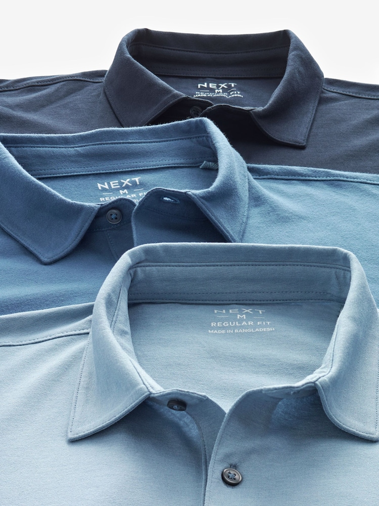 Blue Mix Regular Fit Short Sleeve Jersey Polo Shirts 3 Pack - Image 11 of 12
