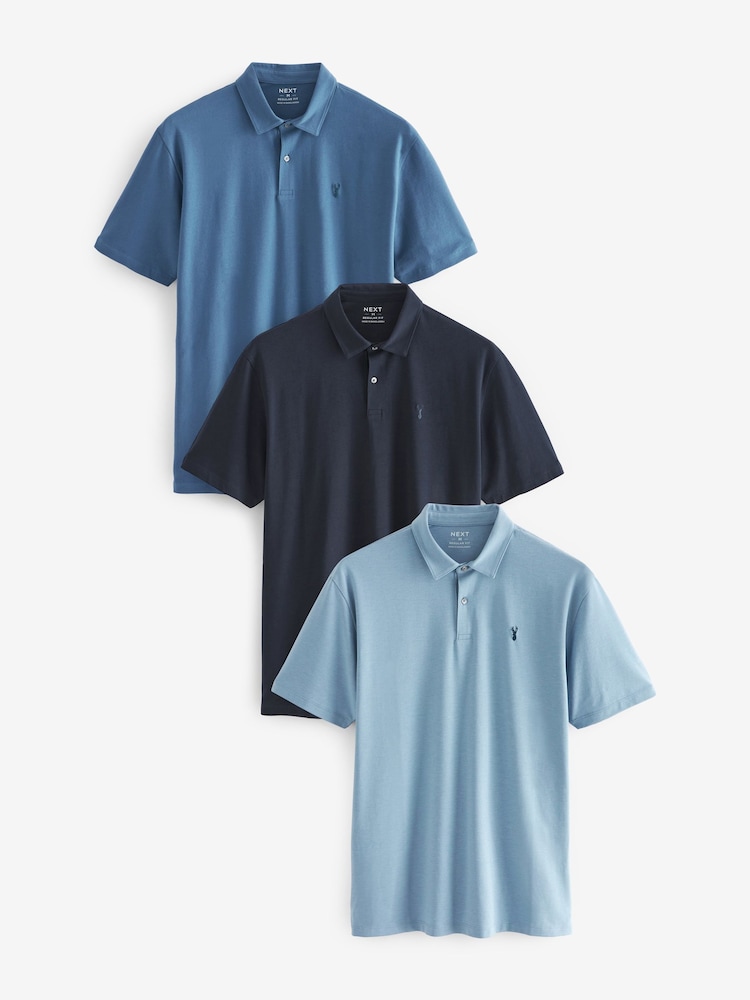Blue Mix Regular Fit Short Sleeve Jersey Polo Shirts 3 Pack - Image 8 of 12