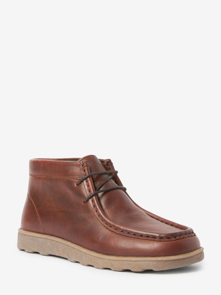 Tan Brown Leather Lace-Up Boots - Image 2 of 4