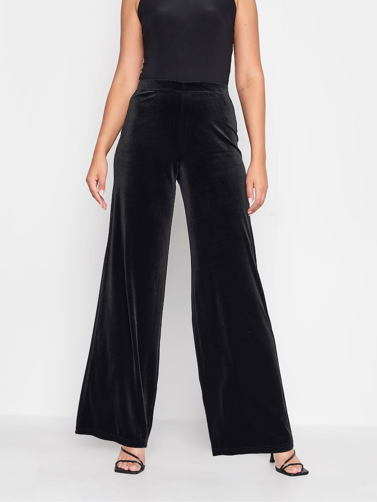 Long Tall Sally Black Velour Wide Leg Black Trousers - Image 2 of 4 Long Tall Sally Black Velour Wide Leg Black Trousers - Image 2 of 4