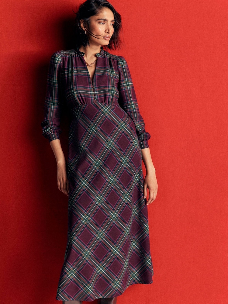 Boden Purple Cassie Checked Tea Dress - Image 1 of 5 Boden Purple Cassie Checked Tea Dress - Image 1 of 5