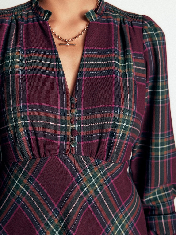Boden Purple Cassie Checked Tea Dress - Image 2 of 5 Boden Purple Cassie Checked Tea Dress - Image 2 of 5