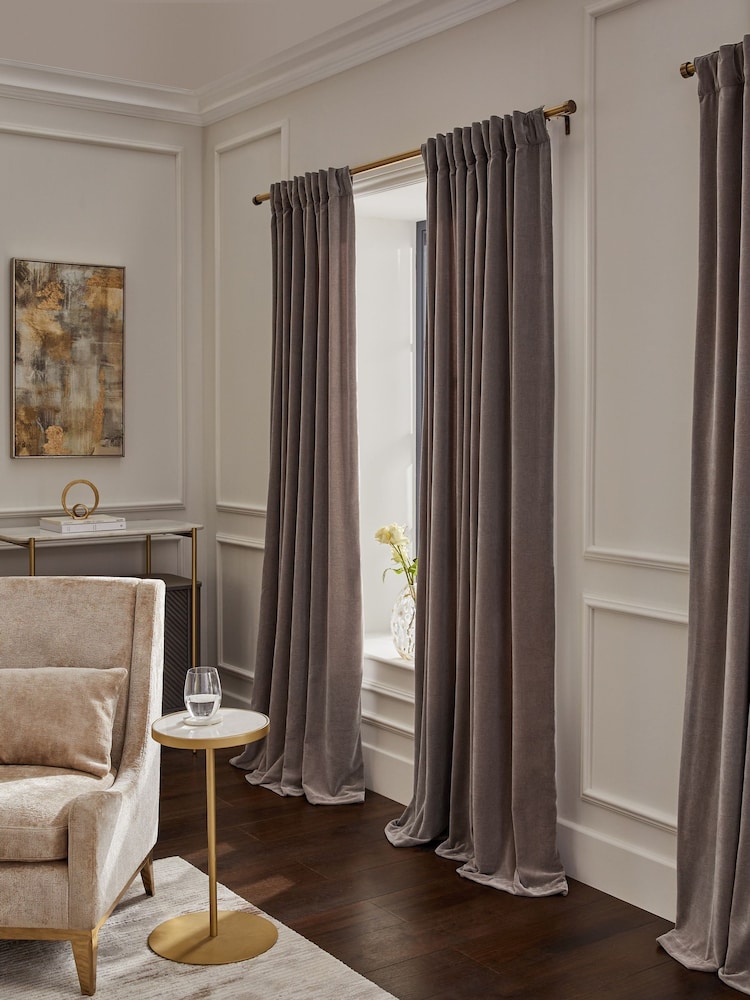 Mink Natural Sumptuous Velvet Hidden Tab Top Lined Curtains - Image 2 of 5