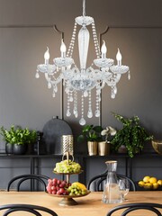 Eglo Chrome Basilano 1 Chandelier Clear Glass 72cm Pendant Ceiling Light - Image 1 of 5