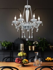 Eglo Chrome Basilano 1 Chandelier Clear Glass 72cm Pendant Ceiling Light - Image 2 of 5