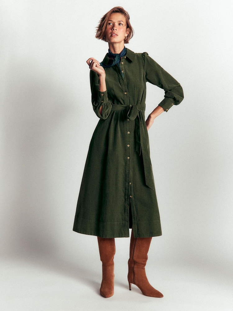 Boden Green Maeve Cord Midi Shirt Dress - Image 1 of 5 Boden Green Maeve Cord Midi Shirt Dress - Image 1 of 5
