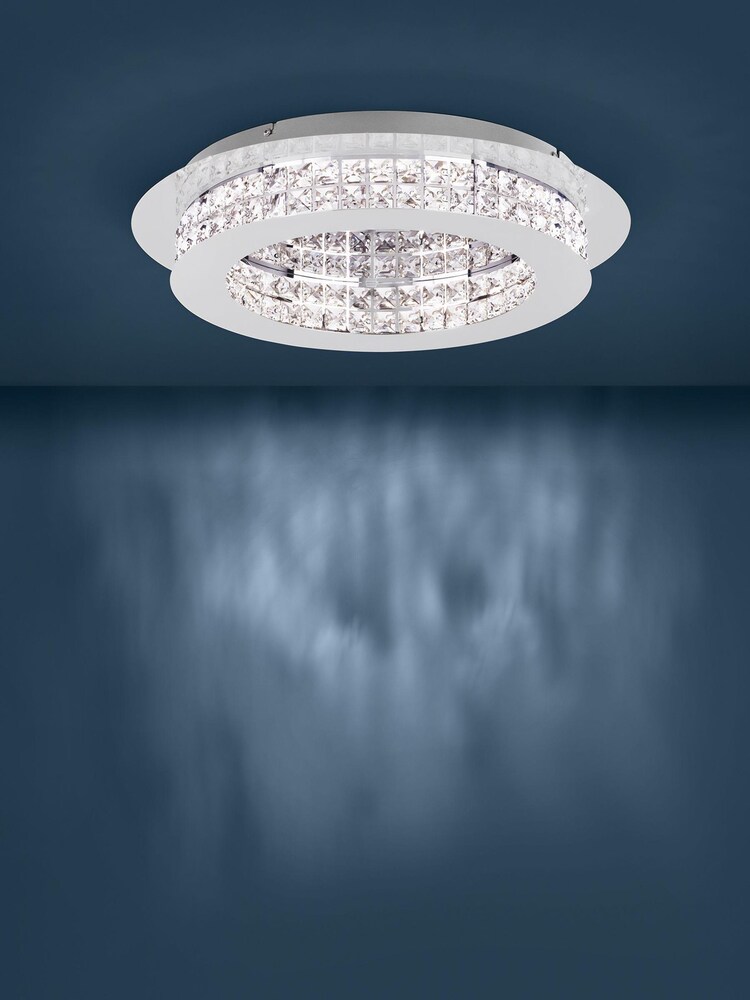 Eglo Chrome Principe LED Glass Crystals 50cm Ceiling Light - Image 1 of 6