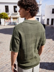 Khaki Green Regular Crochet Trophy Neck Polo Shirt - Image 1 of 4