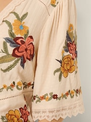 Monsoon Cream Yvette Embroidered Lace Tie Top - Image 2 of 5