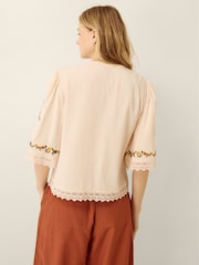 Monsoon Cream Yvette Embroidered Lace Tie Top - Image 3 of 5