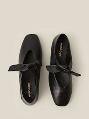 Monsoon Black Rena Bow Strap Leather Ballet Flats - Image 1 of 3