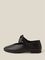 Monsoon Black Rena Bow Strap Leather Ballet Flats - Image 2 of 3