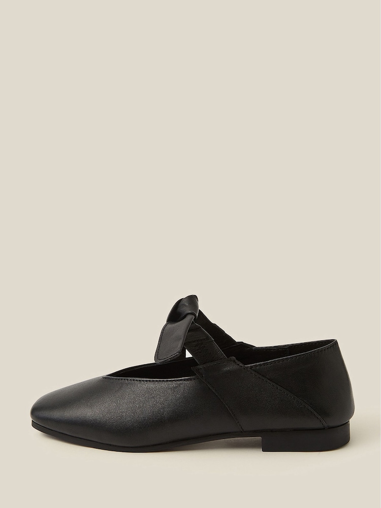 Monsoon Black Rena Bow Strap Leather Ballet Flats - Image 2 of 3 Monsoon Black Rena Bow Strap Leather Ballet Flats - Image 2 of 3