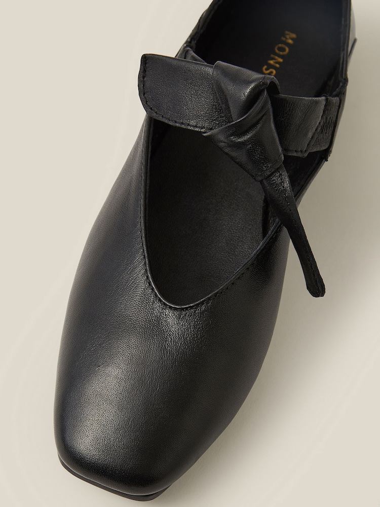 Monsoon Black Rena Bow Strap Leather Ballet Flats - Image 3 of 3 Monsoon Black Rena Bow Strap Leather Ballet Flats - Image 3 of 3