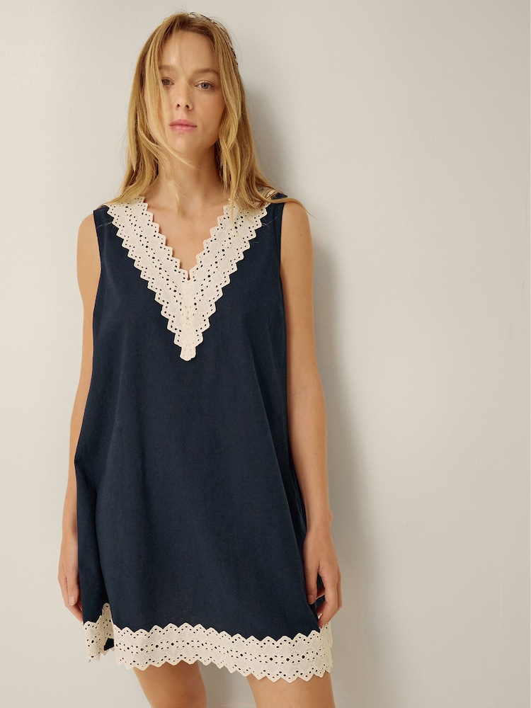 Monsoon Blue Anais Eyelet Lace Mini Dress - Image 1 of 4