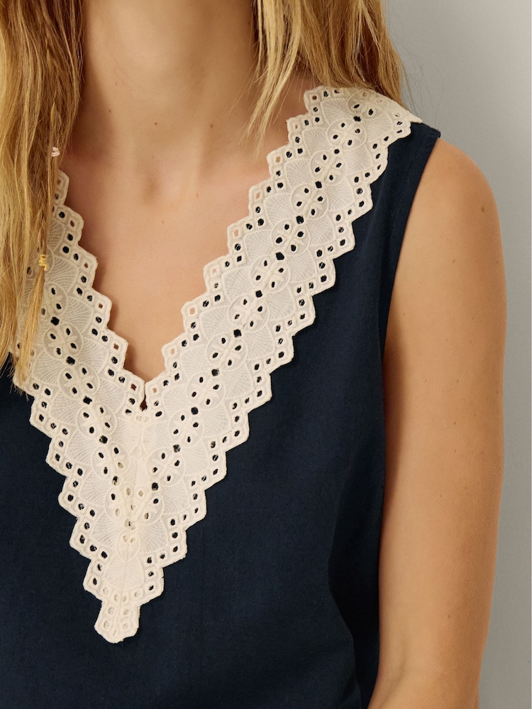 Monsoon Blue Anais Eyelet Lace Mini Dress - Image 2 of 4