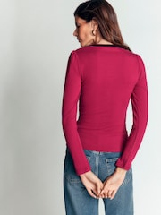 Boden Red Velvet Trim Ribbed Cardigan T2265 - Image 3 of 6
