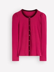 Boden Red Velvet Trim Ribbed Cardigan T2265 - Image 6 of 6