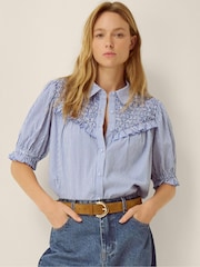 Monsoon Blue Laney Smocked Stripe Blouse - Image 1 of 3
